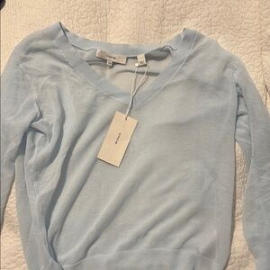 Vince Blue V-Neck Sweater Soft Knit Long Sleeve